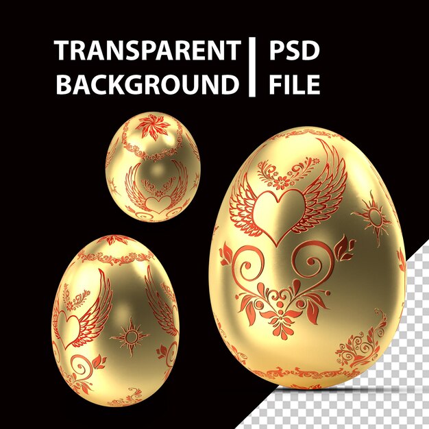 PSD ゴールデンエッグハートデザインpng