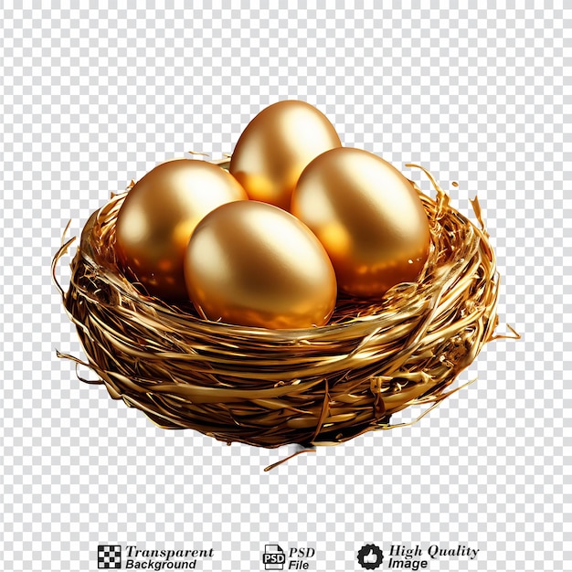 PSD golden eggs in a nest isolated on transparent background