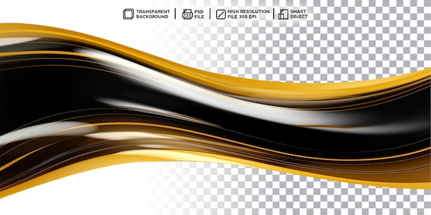 PSD golden elegance realistic 3d render of intricate black and gold wave without background