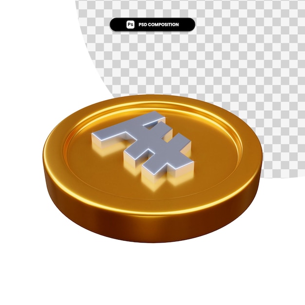 Golden exchange coin 3d rendering isolated