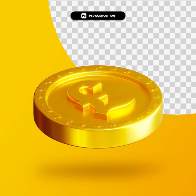 Golden exchange coin 3d rendering isolated