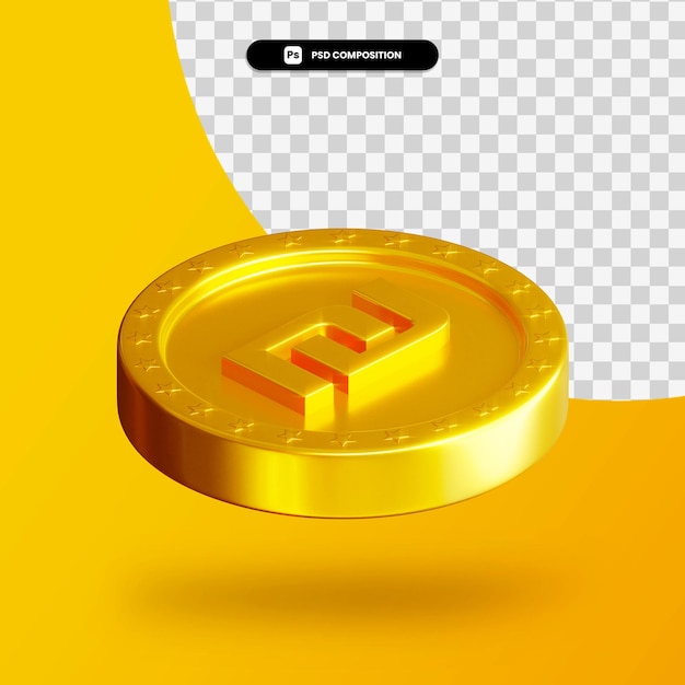 Golden exchange coin 3d rendering isolated