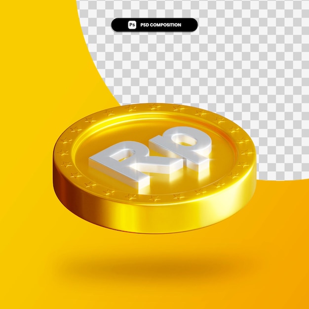 Golden exchange coin 3d rendering isolated