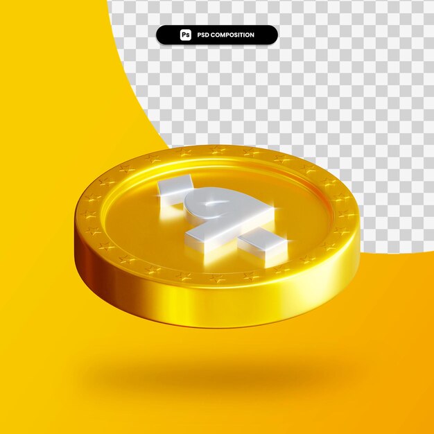 Golden exchange coin 3d rendering isolated