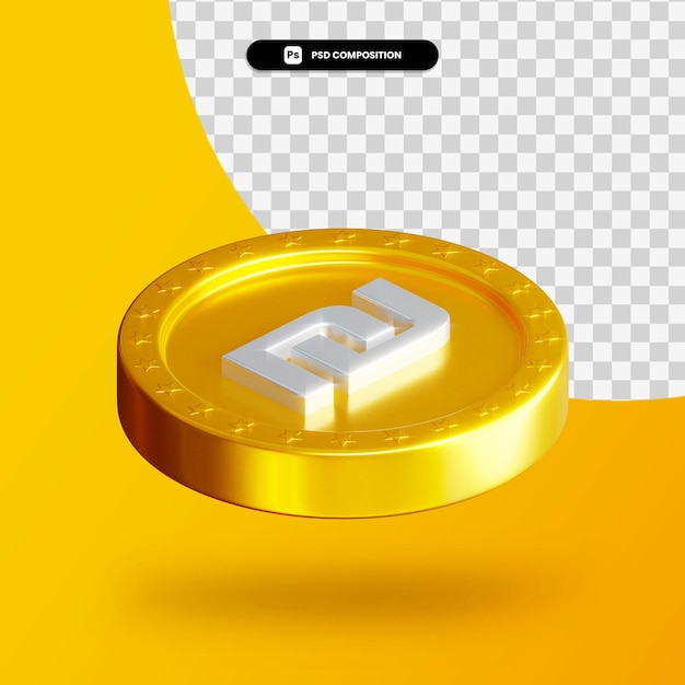 Golden exchange coin 3d rendering isolated