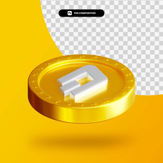 Golden exchange coin 3d rendering isolated