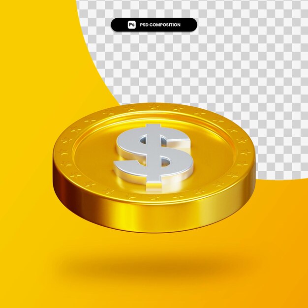 Golden exchange coin 3d rendering isolated