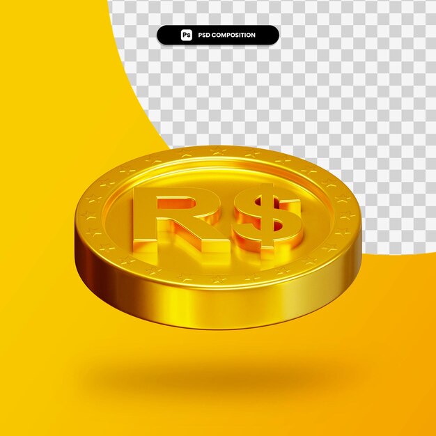 Golden exchange coin 3d rendering isolated