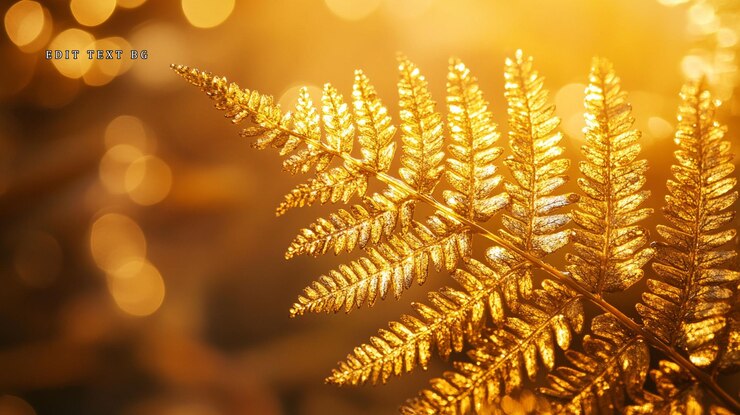 PSD golden fern leaf with bokeh background