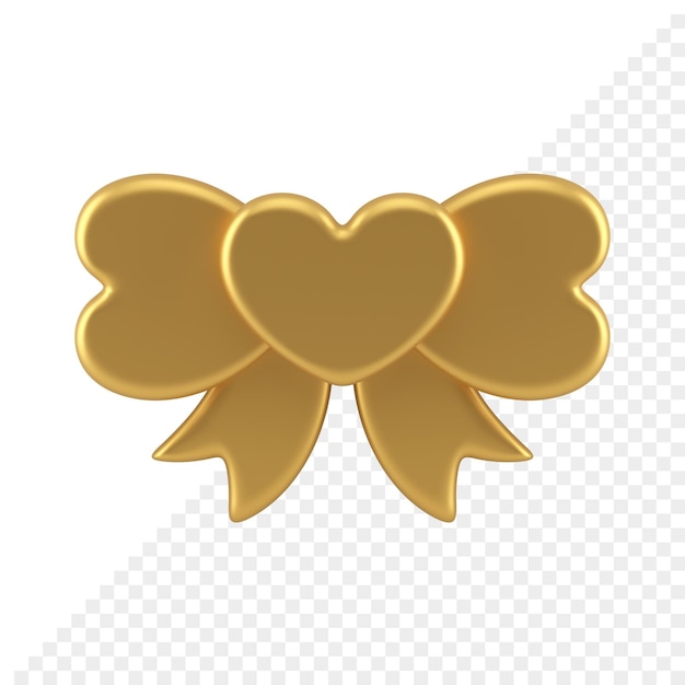 Golden festive bow easter decoration with heart for holiday celebration 3d icon realistic illustration