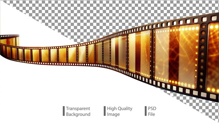 Golden Filmstrip Curved on Transparent Background