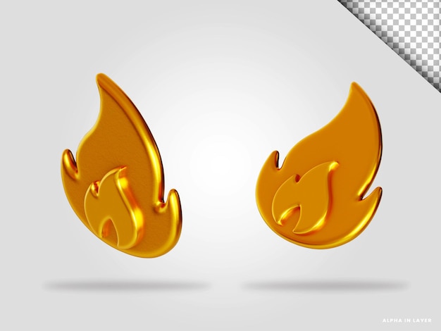 PSD golden fire 3d render illustration isolated