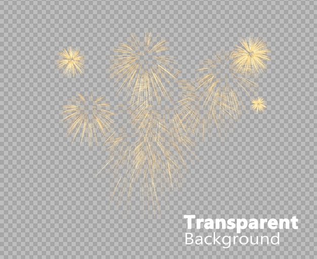 golden fireworks on transparent background