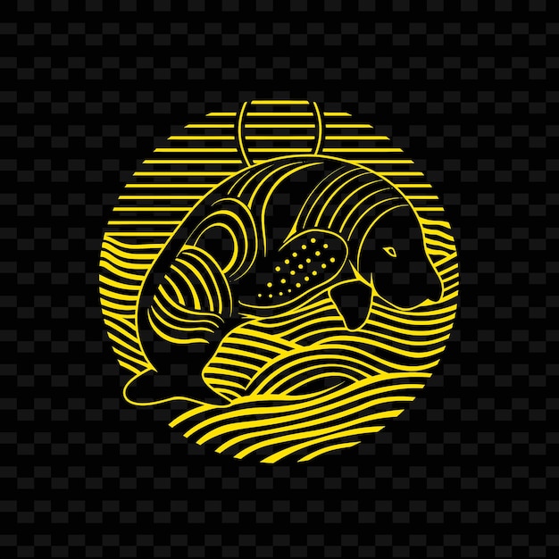 PSD a golden fish in a circle with a gold fish on it
