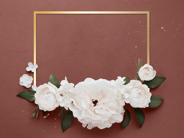 Golden floral frame on a red background