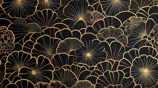 Golden floral pattern on black background