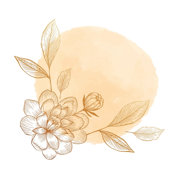 PSD golden flowers with watercolor stains