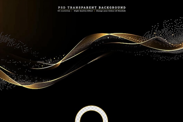 PSD golden flowing wave with sequins glitter dust on transparent background