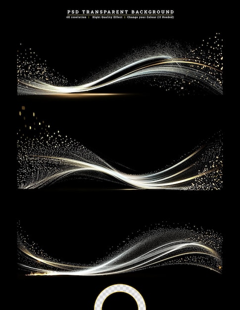 PSD golden flowing wave with sequins glitter dust on transparent background