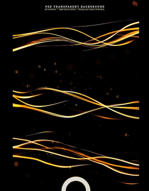 PSD golden flowing wave with sequins glitter dust on transparent background