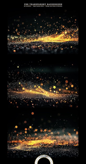 PSD golden flowing wave with sequins glitter dust on transparent background