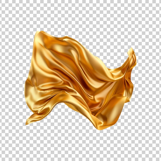 Golden flying fabric isolated on a transparent background