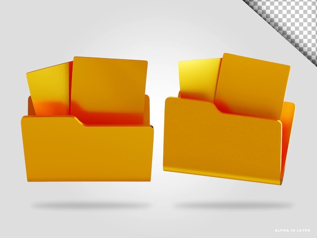 Golden folder 3d render illustration isolated