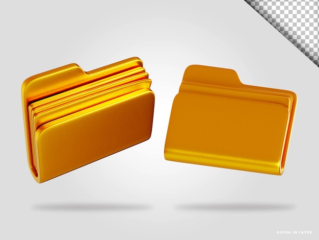 Golden folder 3d render illustration isolated