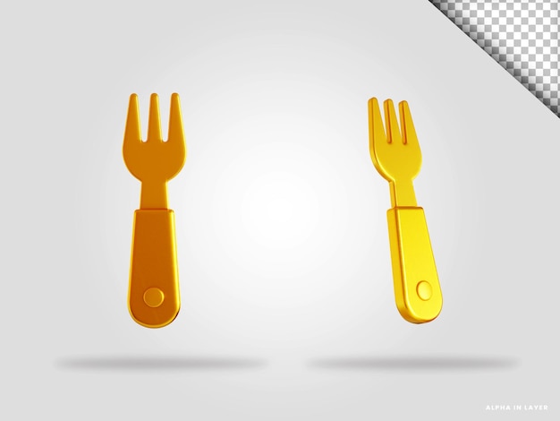 PSD golden fork 3d render illustration isolated