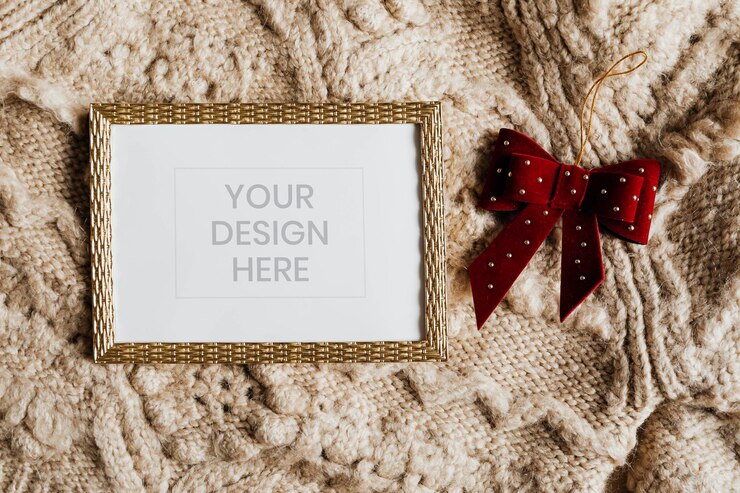 PSD golden frame on beige sweater template