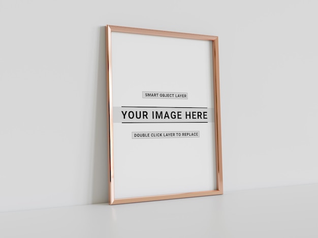 Golden frame leaning on wall mockup