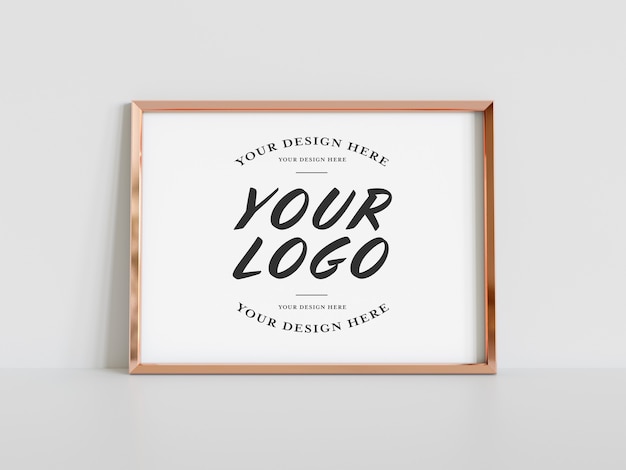 golden frame leaning on white interior mockup