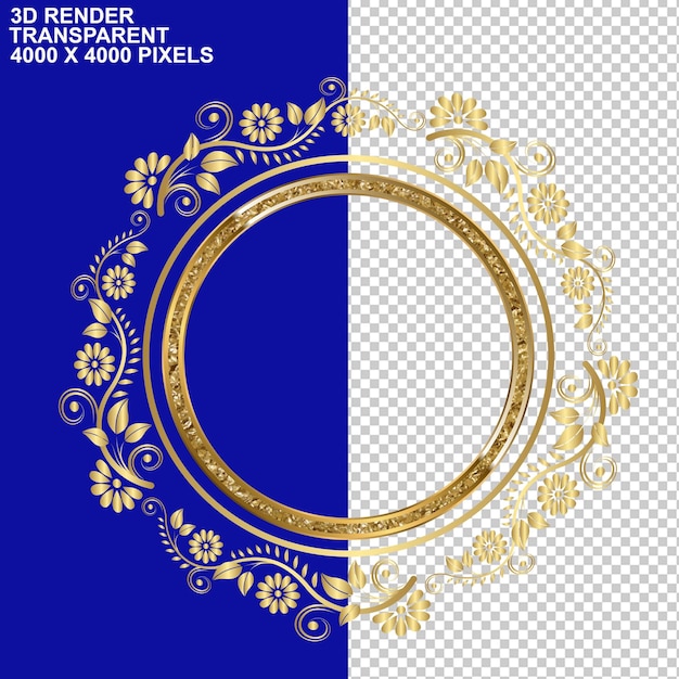PSD golden frame round border crown floral border texture frame