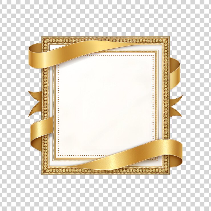 Golden Frame with Ribbon on transparent background
