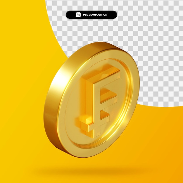 Golden franc coin 3d rendering isolated