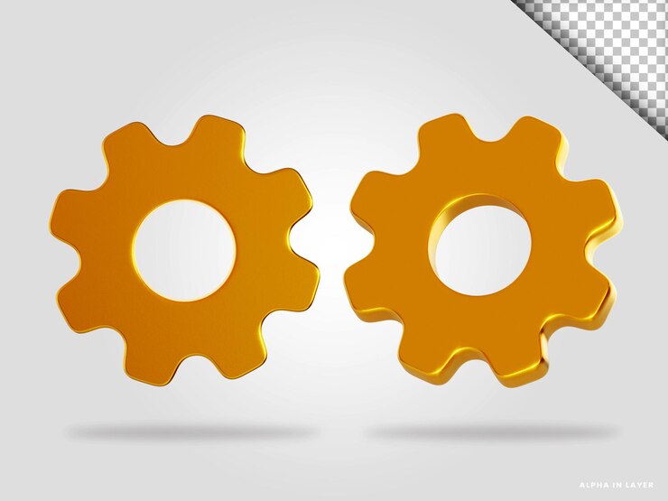 PSD golden gear setting 3d render illustration isolated