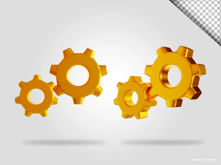 PSD golden gear setting 3d render illustration isolated