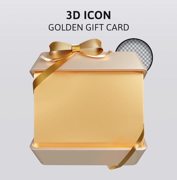 golden gift card with ribbon bow 3d rendering illustration