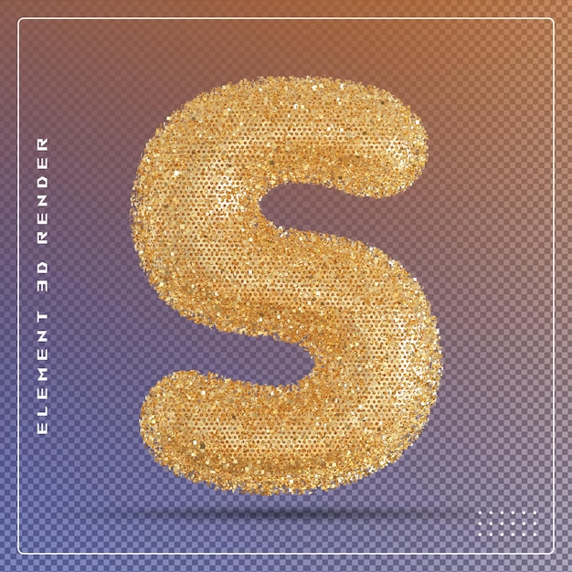 PSD golden glitter bubble letter s font 3d illustration