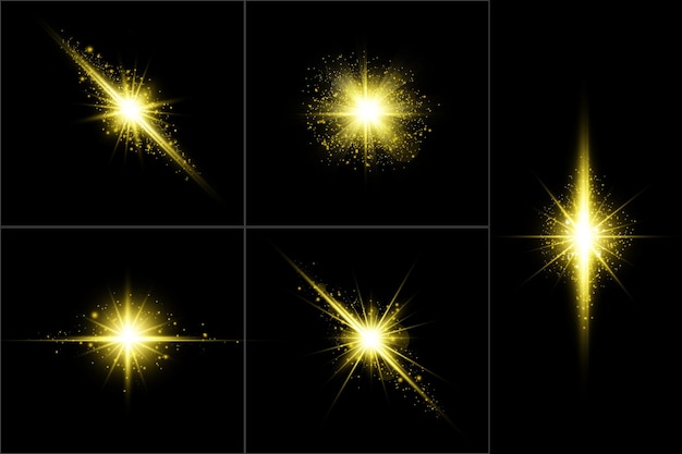 황금 빛나는 렌즈 플레어 세트