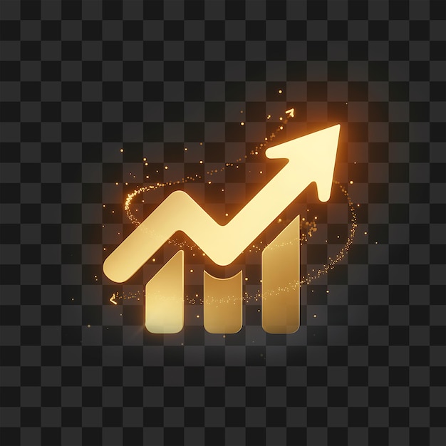 golden glowing upward graph arrow with sparkles business growth success finance transparent png