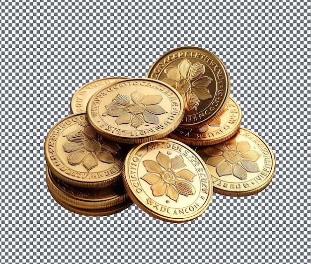 Golden good luck coins isolated on transparent background