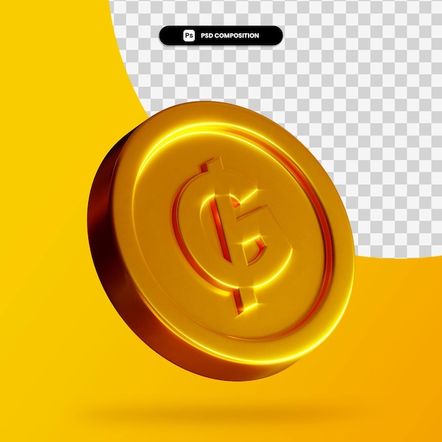 PSD golden guarani coin 3d rendering isolated