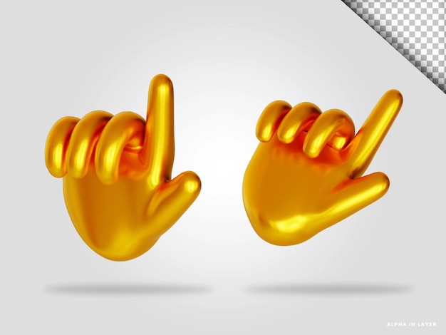 Golden hand gesture 3d render illustration isolated