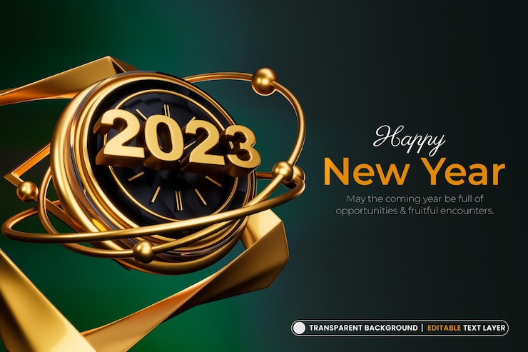 PSD golden happy new year 2023 3d text banner design concept
