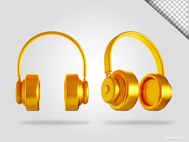 PSD golden headphone 3d render illustration isolated