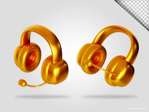 PSD golden headphone 3d render illustration isolated