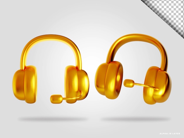 PSD golden headphone 3d render illustration isolated