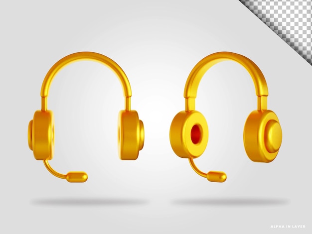 PSD golden headphone 3d render illustration isolated