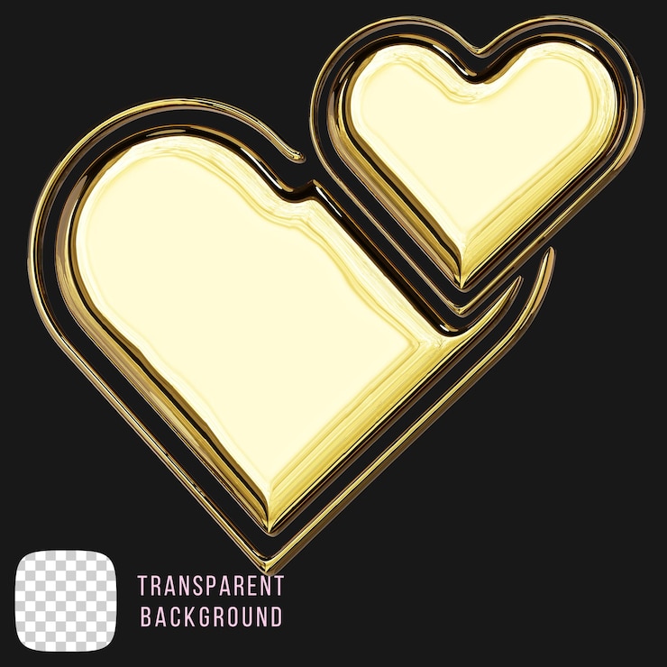 PSD golden hearts y2k abstract vorm 3d rendering
